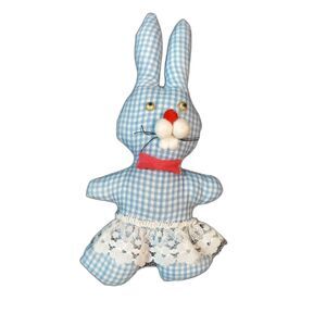 Collins Industries, Inc. Blue Cotton Stuffed Bunny Gingham Bow Tie Eyes Move 7"